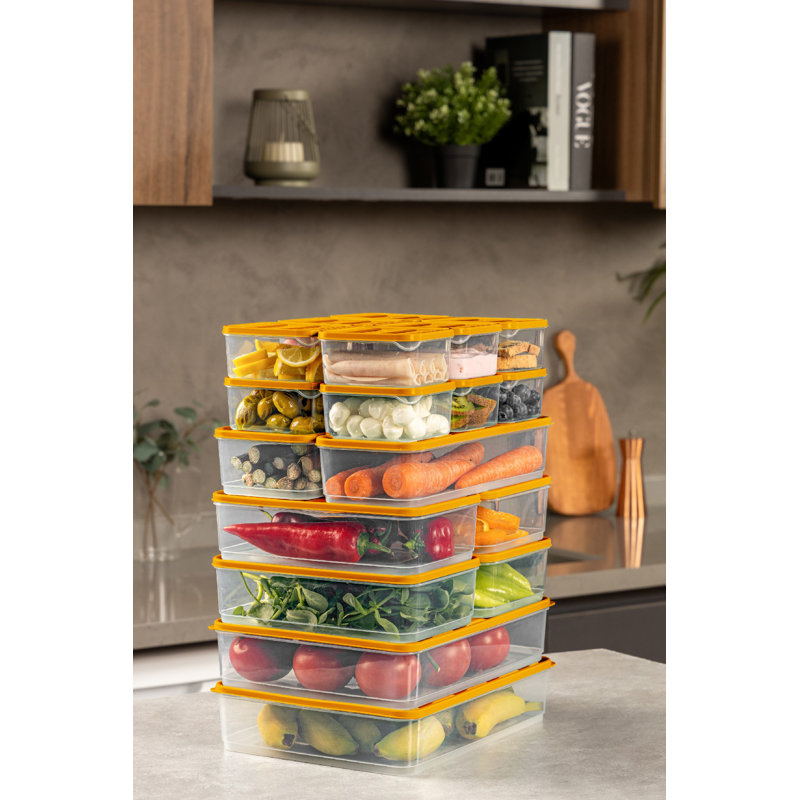 Ensemble de boîtes de rangement polyvalentes 19 pièces, orange, 4,3 x 11,8 x 2,8 po (2 pièces) | 9,1 x 5,9 x 2,8 po (4 pièces) | 3,5 x 4,1 x 2,2 po (12 pièces) | 9,1 x 11,6 x 2,6 po (1 pièce) | 100% plastique, va au lave-vaisselle | Parfait pour organiser la maison et le bureau