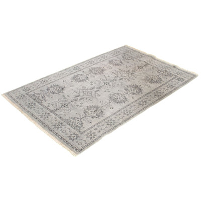 Tapis décoratif gris en laine de conception unique 6 pi x 9 pi noué à la main New Age