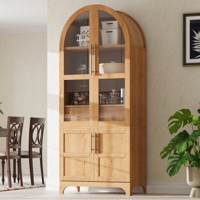 Arched Kitchen Storage With 4 - Door Design, Adjustable Shelves, And Hidden Drawer, 71" For Dining Room Organization Functionality Tall Cabinet Storage, Soft Close Hinges Office Style