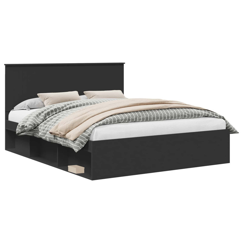 Solid Wood Bed, Black, European Kingsize (160 x 200 cm)