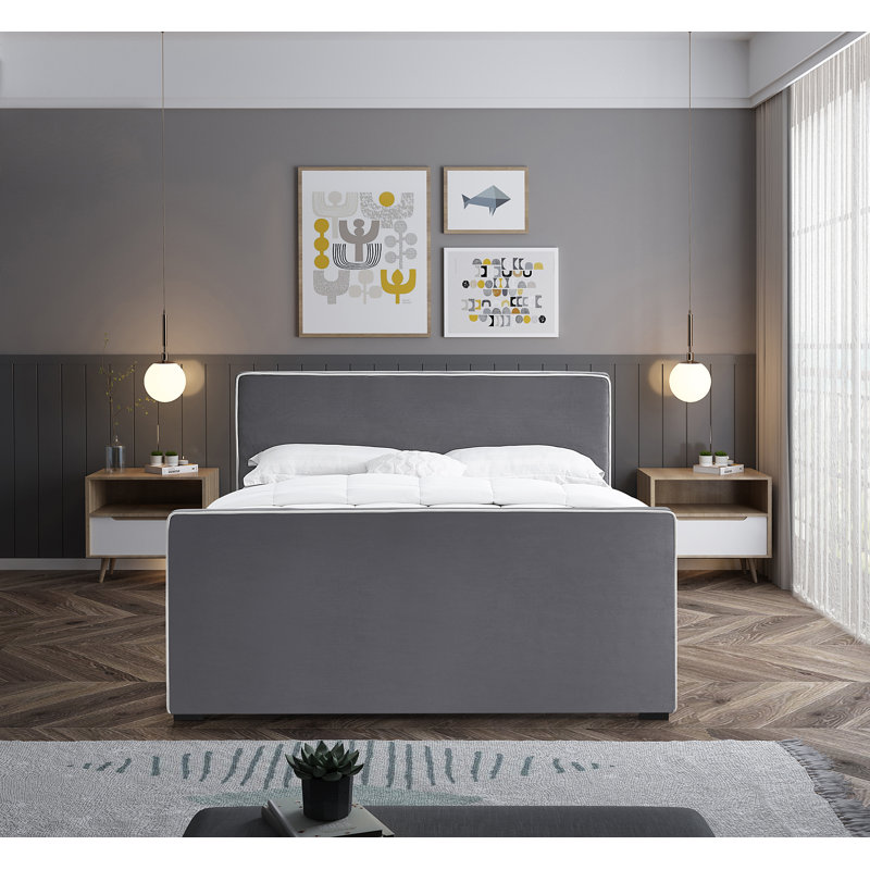 Lit en velours Haneesh, Queen, Velours gris