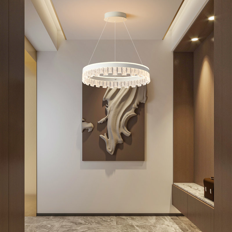 Stockham 1-Light Chandelier Round Circle LED Kitchen Island Pendant Remote Dimming, White