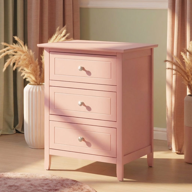 Table de chevet 3 tiroirs rose Lurne, Rose