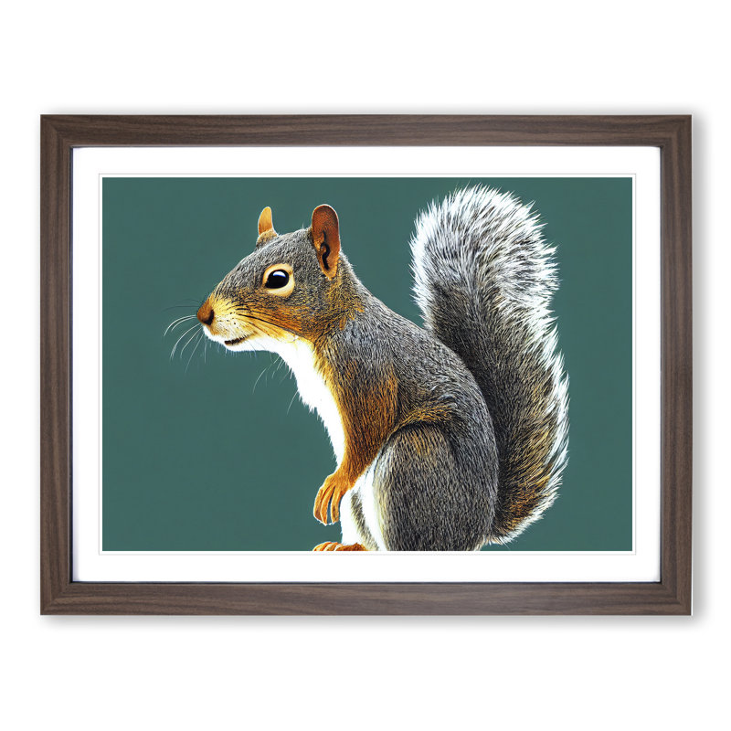 A Tantalising Squirrel - Single Picture Frame Print, 25cm H x 34cm W x 2cm D, Walnut