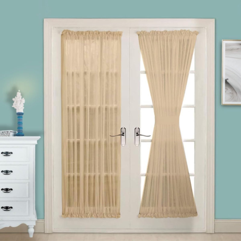 Cardwell Sheer French Door Curtain Panels in Beige, Black and White Colors and 3 Sizes, 30" W x 72" L, Beige