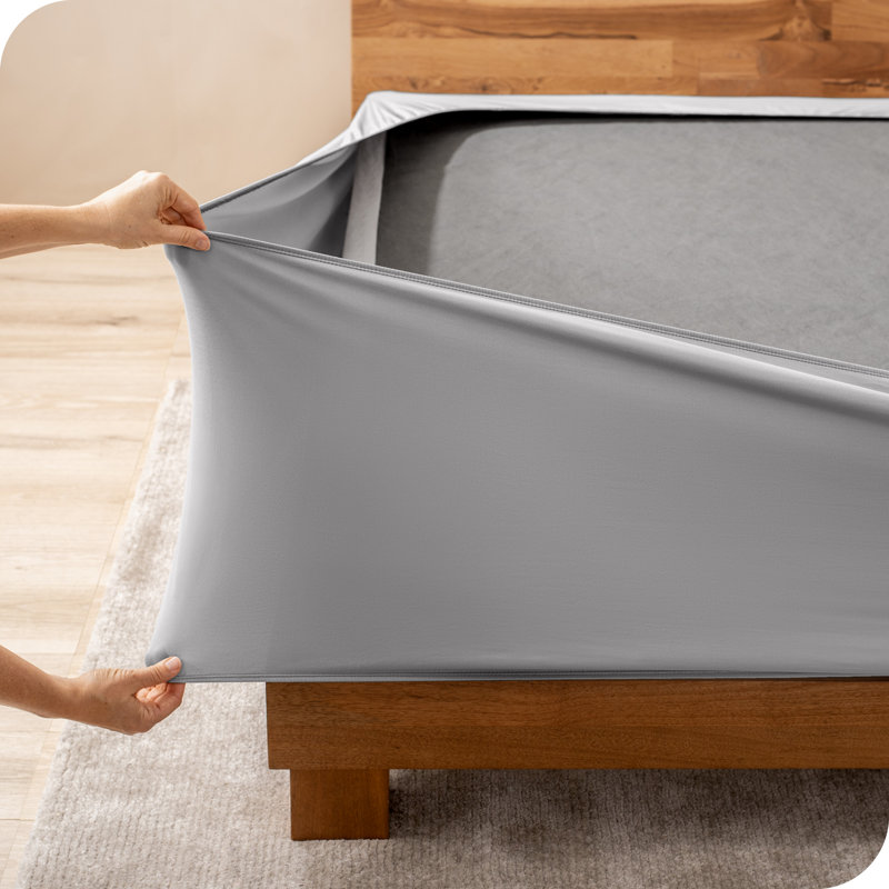 Housse de sommier enveloppante, Gris clair, Grand