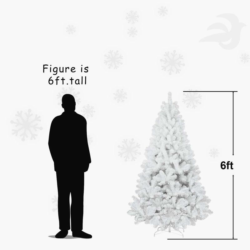 Arbre de Noël artificiel en PVC blanc de 7 pi: intégré avec fil mémoire, 1064 pointes articulées, assemblage facile, parfait pour les décorations intérieures des Fêtes (ornements non inclus)