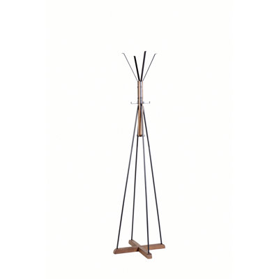 Freestanding Coat Rack with Hooks and Cross Wood Base for Bedroom, Living Room