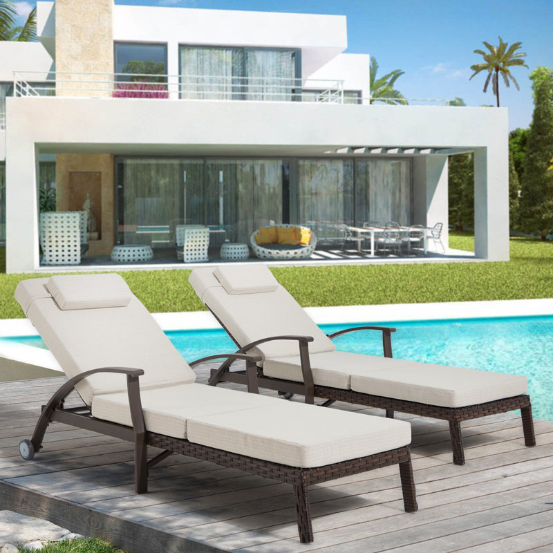 Ensemble de 2 chaises longues d'extérieur avec dossier réglable à 6 positions 115-180 ° pour la piscine, la cour, la pelouse et la terrasse