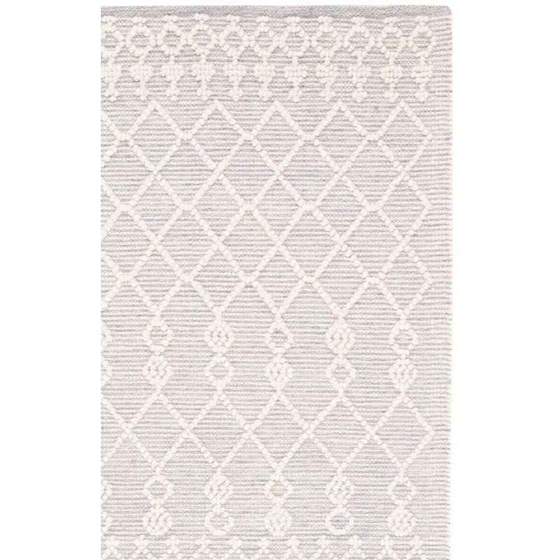 Tapis gris / ivoire tissé à la main en laine / coton jacques, Rectangle 4 pi x 6 pi