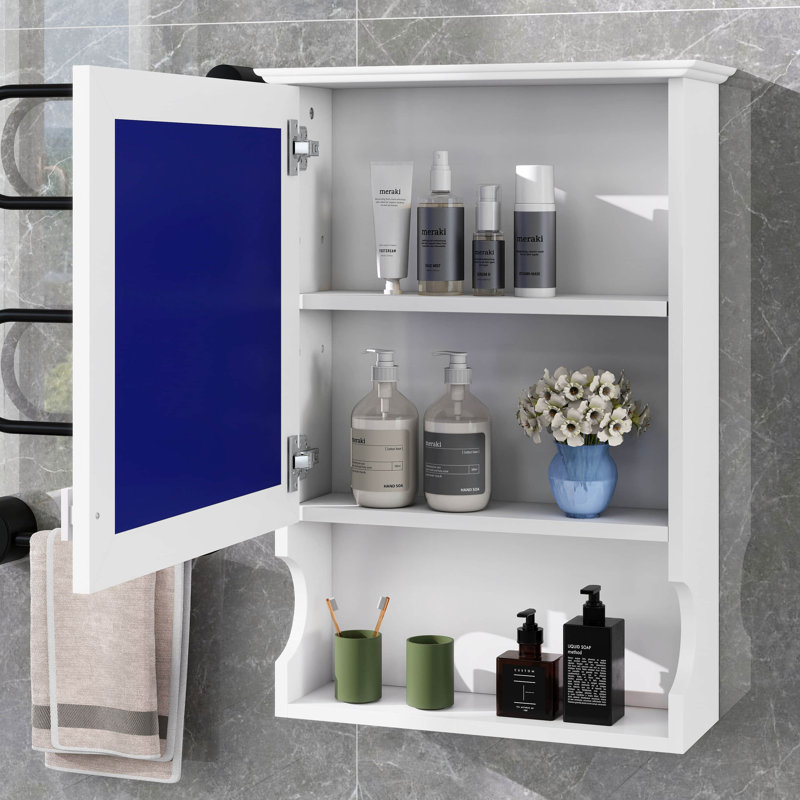 Armoire de rangement de salle de bain murale 20 "avec miroir, armoire à pharmacie moderne avec tablette réglable, rangement mural avec porte