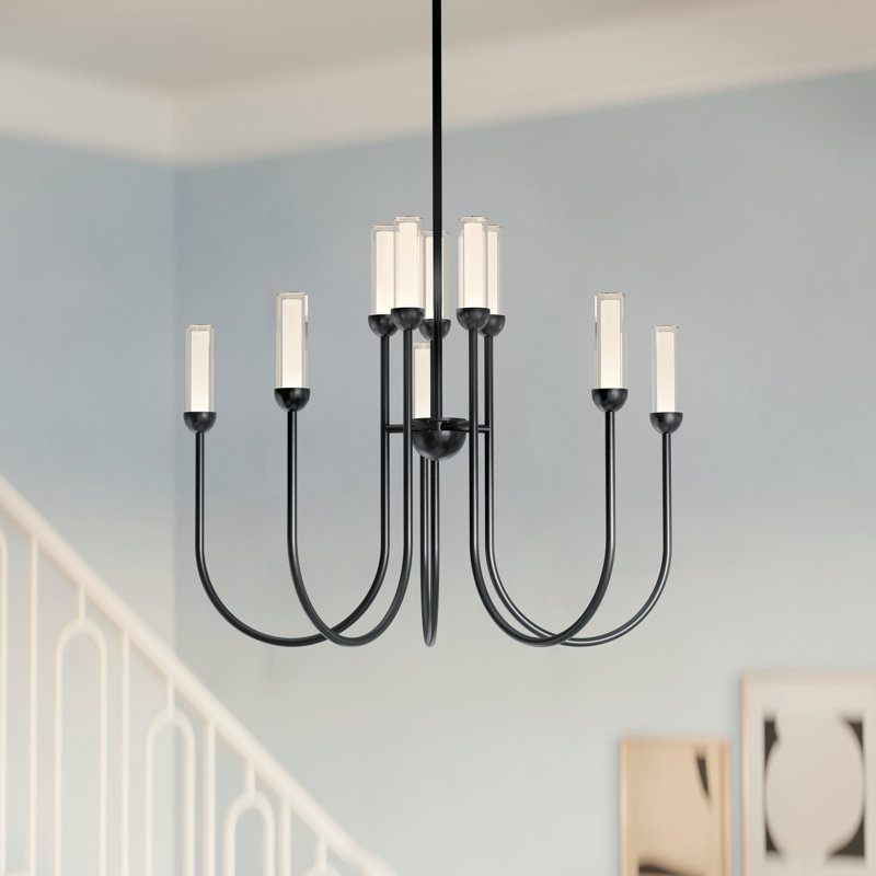  LED 2-Tier Traditional Chandelier with Layered Glass, 24.75" H x 30" W x 30" D, Satin Black, 10