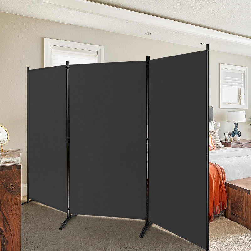 Ecevit 3 - Panel Folding Room Divider, 183cm H x 260cm W x 50.8cm D, Black