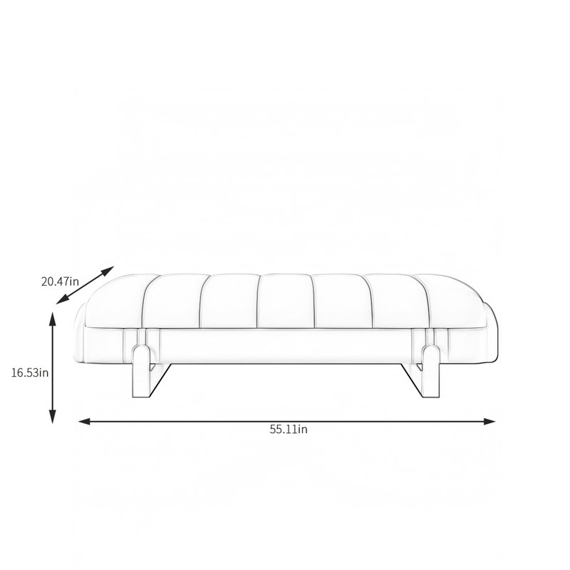 Banc de luxe en bois massif avec accoudoirs en cuir, H 16,53 po x l 55,11 po x P 20,47 po