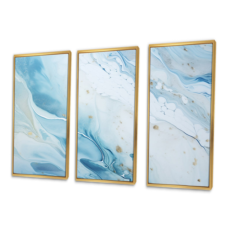 «White and Blue Glacier Charm», ensemble de décorations murales formes abstraites, Cadre flottant doré