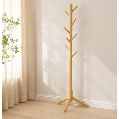 Portemanteau sur pied en bois massif avec trois réglages de hauteur et 8 crochets. Facile à installer. Convient pour ranger manteaux, chapeaux, foulards et sacs. Idéal pour les vestibules, les chambres à coucher et les bureaux.