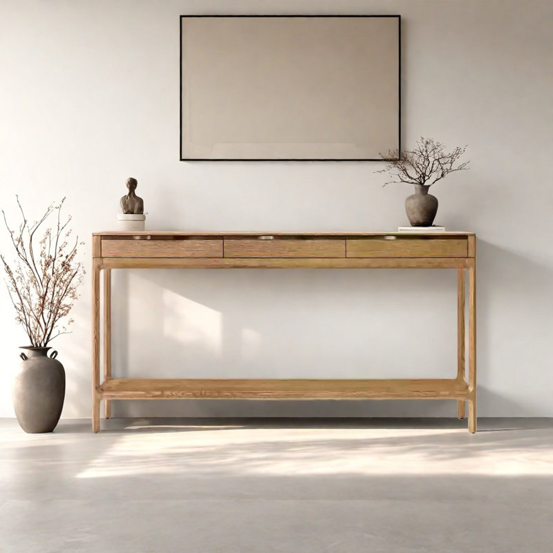 Console avec tiroirs, Bois naturel