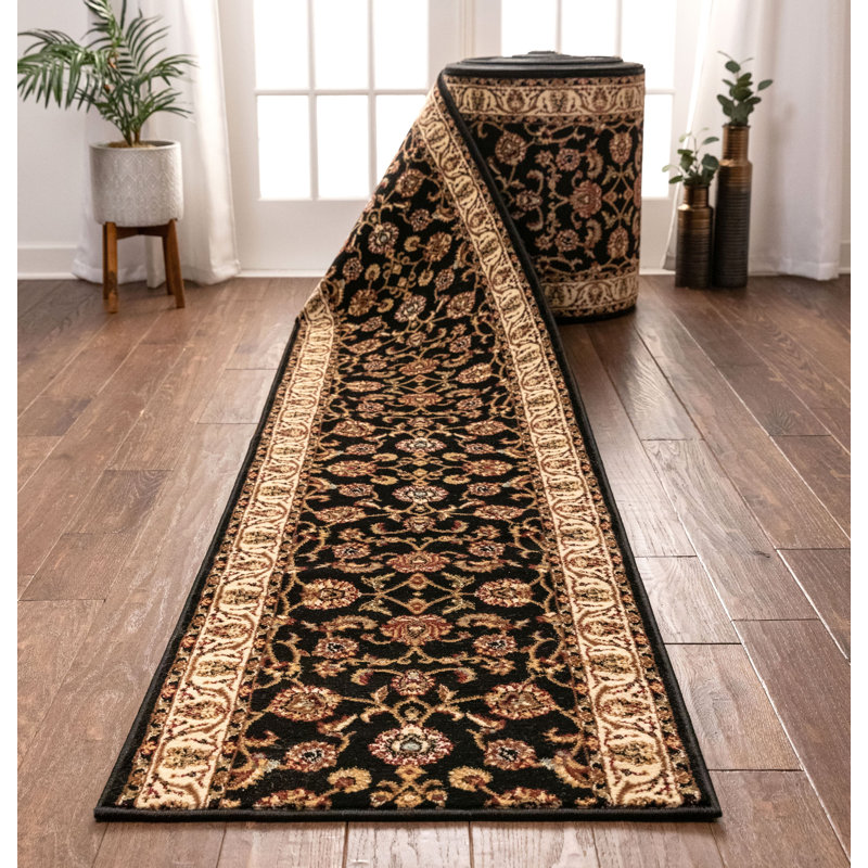 Chimeng Sarouk Oriental Black Custom Size Hallway Stair Runner - Traditional Floral Carpet, Runner 2'3" x 40'
