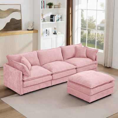 Modular Sectional Sofa, 102" L Shaped Couch Set For Living Room, 3-Seater Comfy Cloud Couches With Movable Ottoman, DIY Combination, Chenille