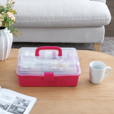 Plastic Dark Pink Storage Basket with Expandable Trays