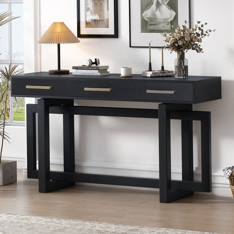 Console élégante avec trois tiroirs, table d'entrée très longue pour un placement polyvalent dans n'importe quelle pièce de votre maison
