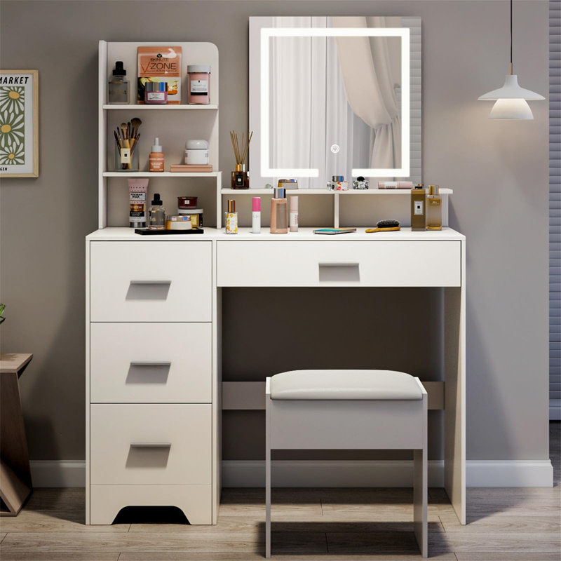 Breiana Dressing Table with Mirror, White