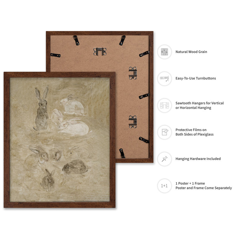 Lapins, peinture no 2, 12"H x 16"W, Poster, Brown Framed