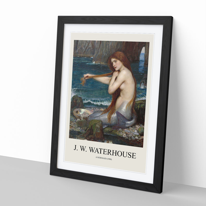 A Mermaid Vol.1 by John William Waterhouse - Picture Frame Painting, Black Framed, 36cm H x 27cm W x 2cm D
