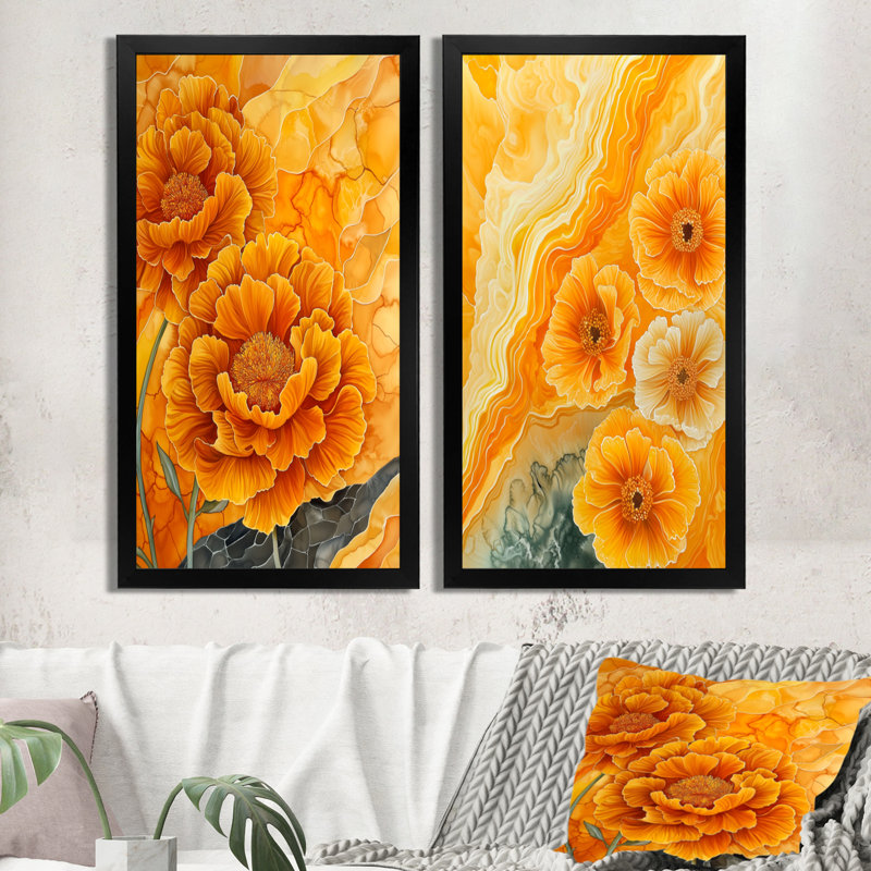 Carnation Flowers on Geode River I - Floral, décoration murale, art floral traditionnel 2 pièces, H 32 po x l 32 po