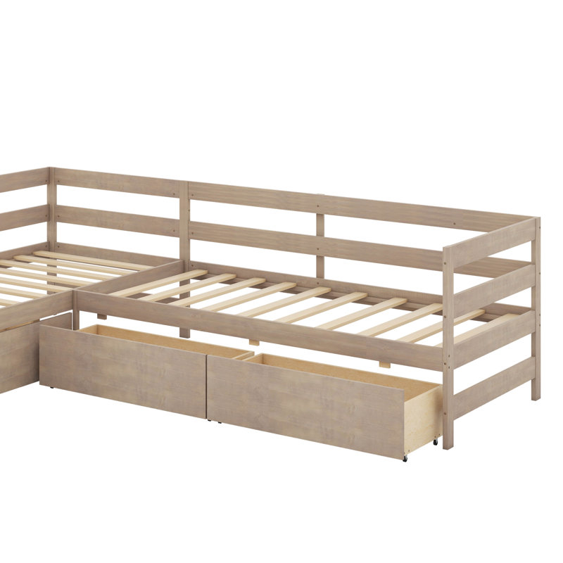 Lit plateforme simple avec tiroirs, Naturel