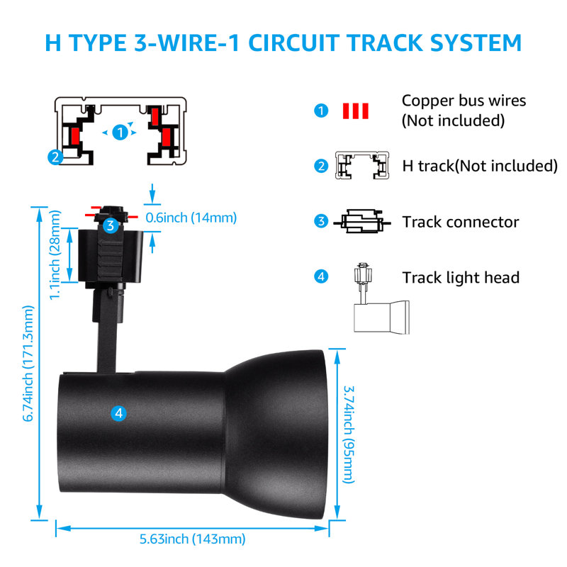 LED H Track Lighting Heads, Dimmable Track Light, 3000K