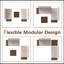 Ensemble de canapés d'extérieur en PEHD 3 pièces, canapés avec accoudoirs gauche et droit, sièges modulaires rembourrés, table basse, jardin