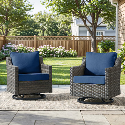 Gray Wicker Outdoor Rocking Chair, Patio Swivel Gliders With Beige Cushions For Porch Or Balcony (2-Pack)