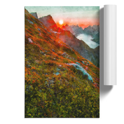 Mountains in Lofoten Norway Painting - Frameless Print