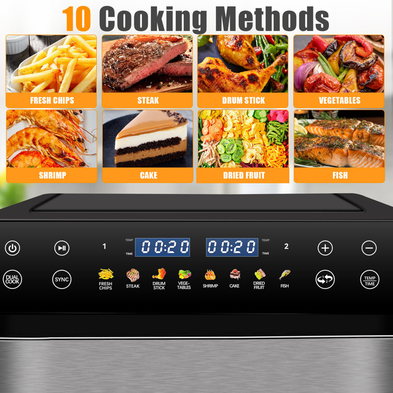 Dual Air Fryer 9.5qt Double Drawer 8 Functions Digital Family 1800w,smart Finish