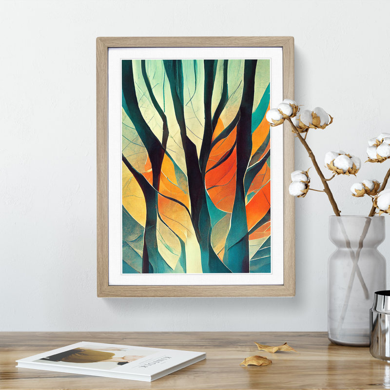 The Abstract Trees No.3 1 Piece Single Picture Frame Painting, 46cm H x 34cm W x 2cm D, Oak