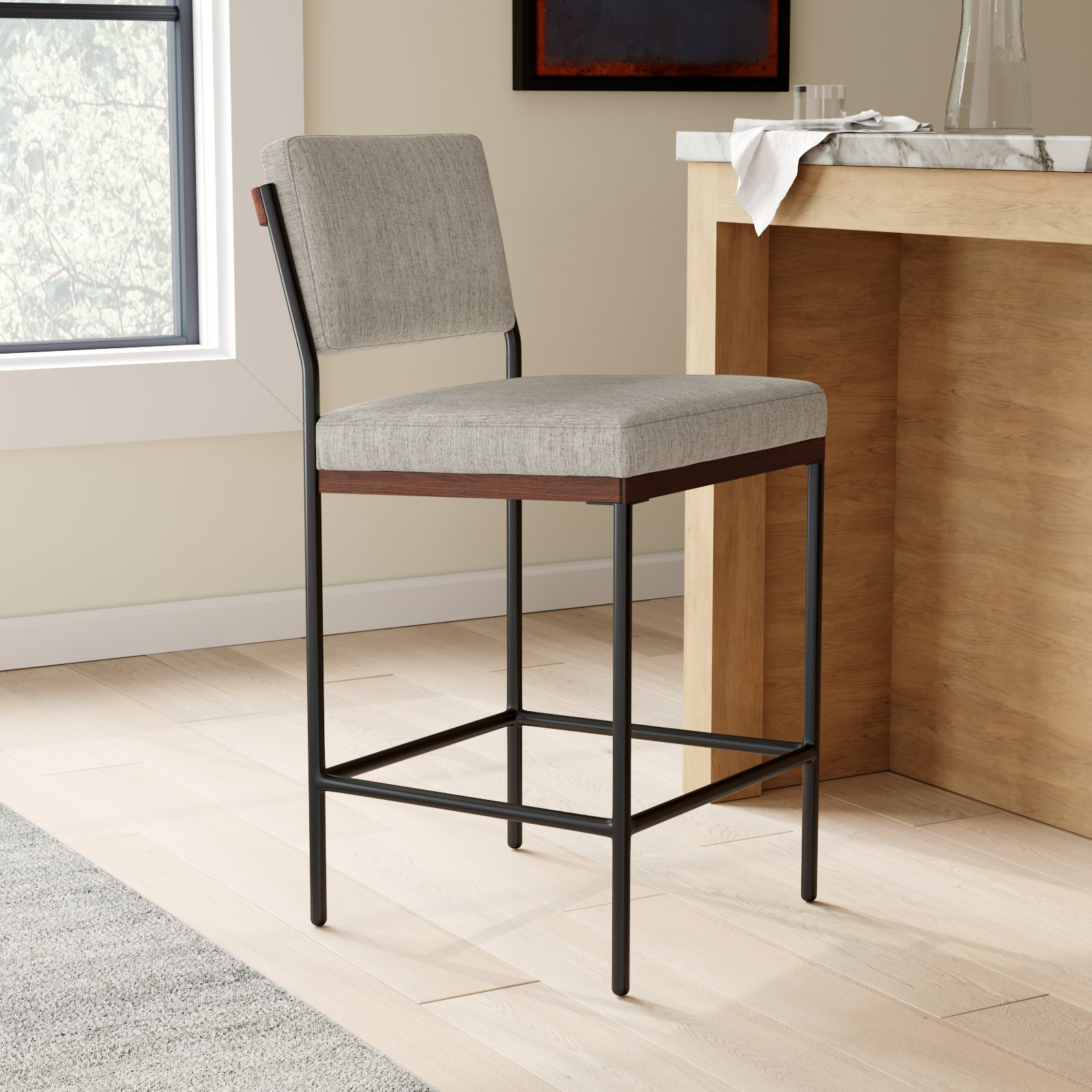 Popovich Bar Stool, Counter Stool (26.42" Seat Height), Savile Flannel/Polyester Blend