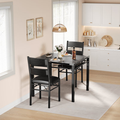 Dining Table Set for 2 with Upholstered Chairs, Wood Kitchen Table & 2 Chairs with Corner Protectors for Small Space