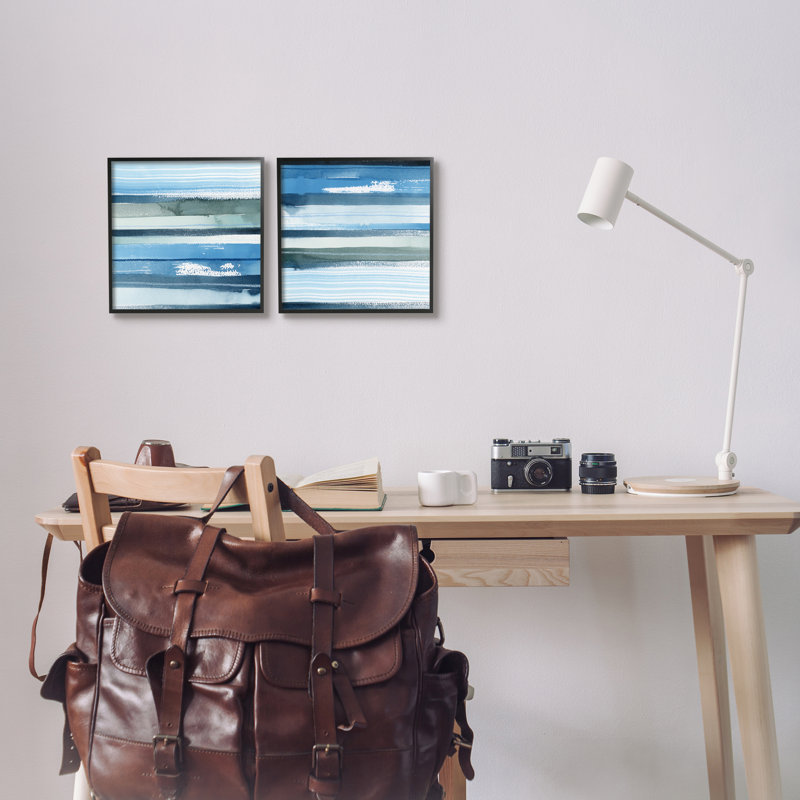 «Saturé bleu paysage abstrait paysage coups de pinceau» par 2 pièces, ensemble de peinture sur toile flottante