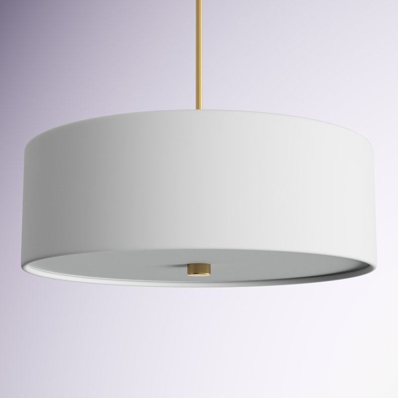 Lustre tambour 4 lumières à abat-jour Tess, Laiton vieilli, Blanc
