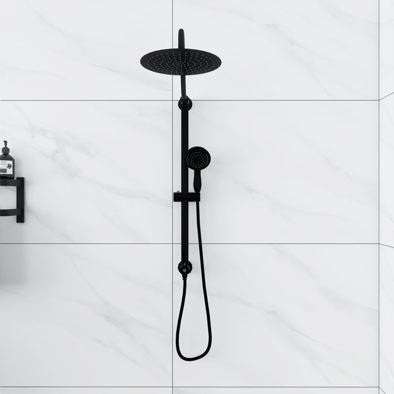 Modern Round Shower System, Rain Shower Head with Handheld Spray, Shower Faucet Set, Matte Black