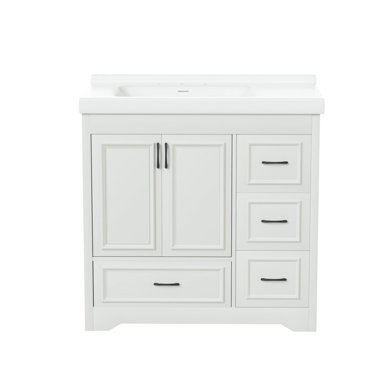 Meuble-lavabo 36 po avec lavabo simple, meuble-lavabo sous-comptoir moderne avec 2 portes et 4 tiroirs. Blanc, l 35,8 po x P 19,7 po x H 35,4 po.