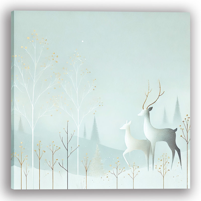 «Serene Deer in Winter Landscape», art mural sur toile tendue, H 40 po x l 40 po x P 1,5 po