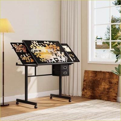 Table basse imperméable en mélamine avec tiroirs de rangement Plateaux, roues verrouillables pour casse-tête de 1000 pièces