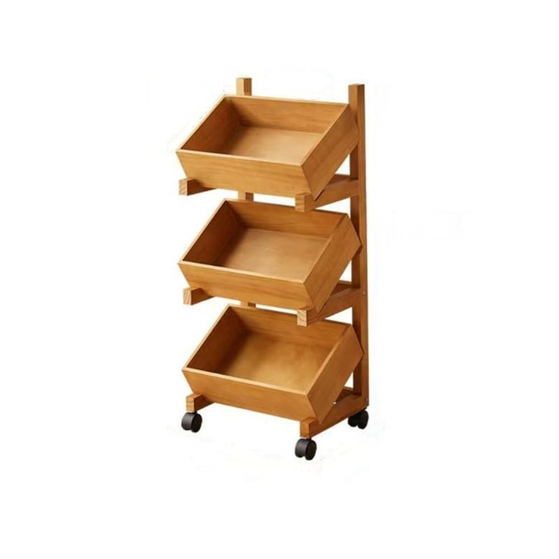 Wooden Storage Shelves, 3-Tier Fruit ,Snack Rack Kitchen Storage Organizer Basket Stand,Vegetables Basket Display Rack, Multi-Compartment Vegetable and Fruit Organizer, Freestanding Design for kitchen, Home Office, Living Room(Cherry Wood Color)