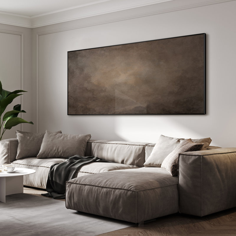Très grande reproduction d'art sur tissu - Nuage brun neutre, abstrait, décoration d'art pour le salon ou la chambre à coucher - «Assemblage requis du cadre (cadre non fini)»