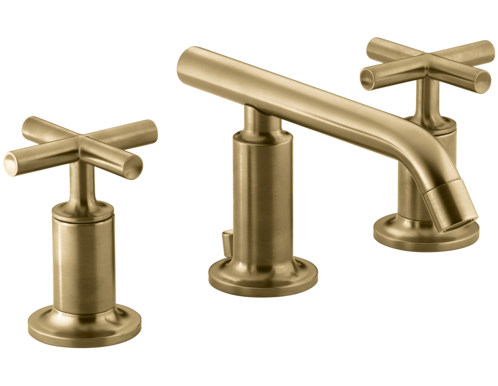 Purist Widespread Faucet with Low Cross Handles, Vibrant Moderne Brushed Gold
