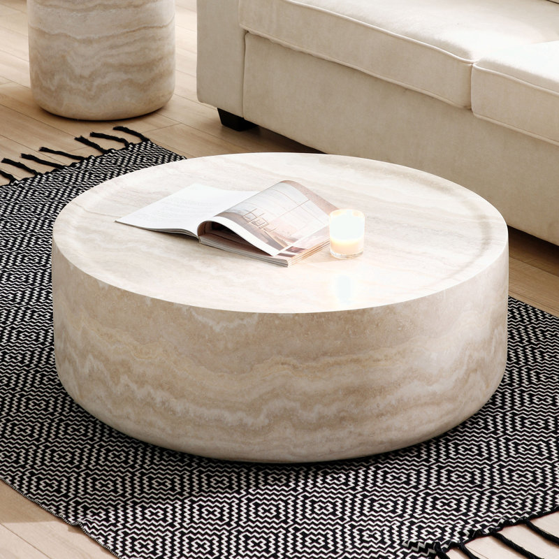 Table basse, table basse, table de salon avec plateau rond, Blanc mat, H 11,81 po x L 35,43 po x l 35,43 po