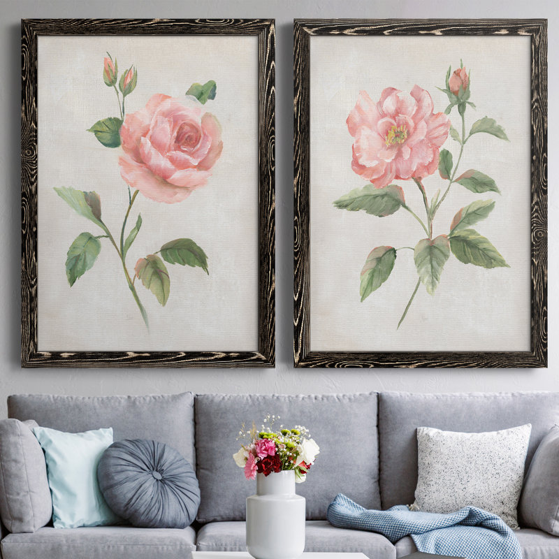 Grandiflora I - Ensemble de 2 peintures sur toile encadrées, H 31,5 po x l 47 po x P 1,5 po, Encadré de bois de noyer