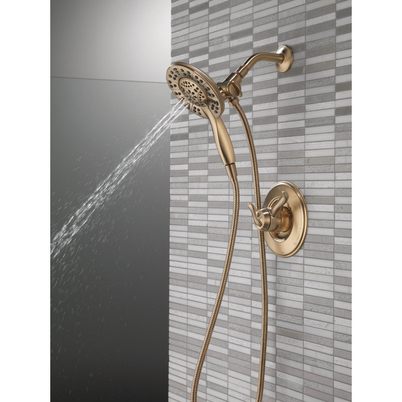Pomme de douche double à 4 réglages avec douchette In2ition, douche à main 1,75 gallons par minute, Bronze champagne